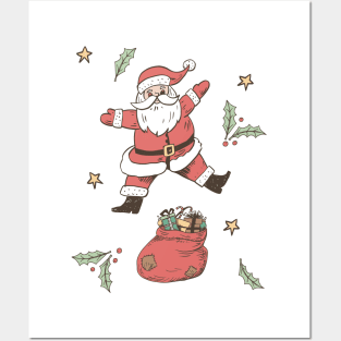 Cute Retro Leaf Santa Posters and Art